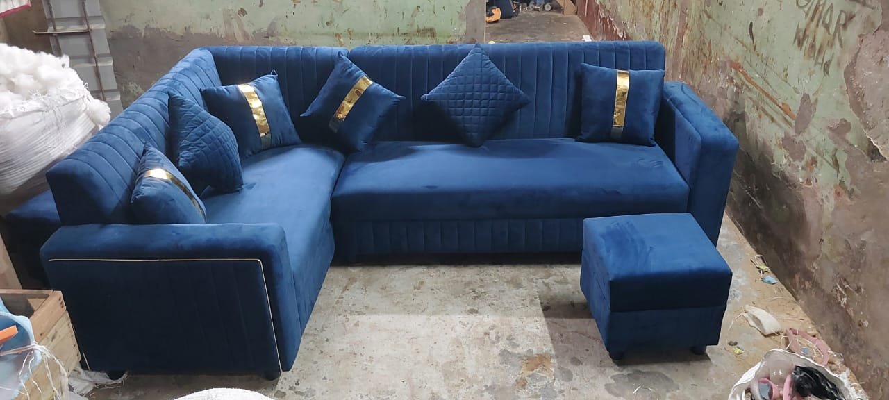 Royal blue velvet 2-seater sofa with vertical fluted back channels and curved arms by Refurnix